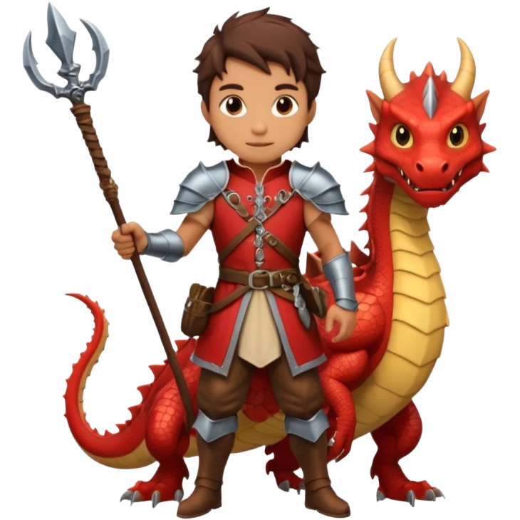 a dragon tamer with a whip in his hand in medieval time with a dragon next to him emoji