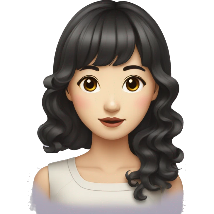 asian lady with korean bangs and long curls emoji