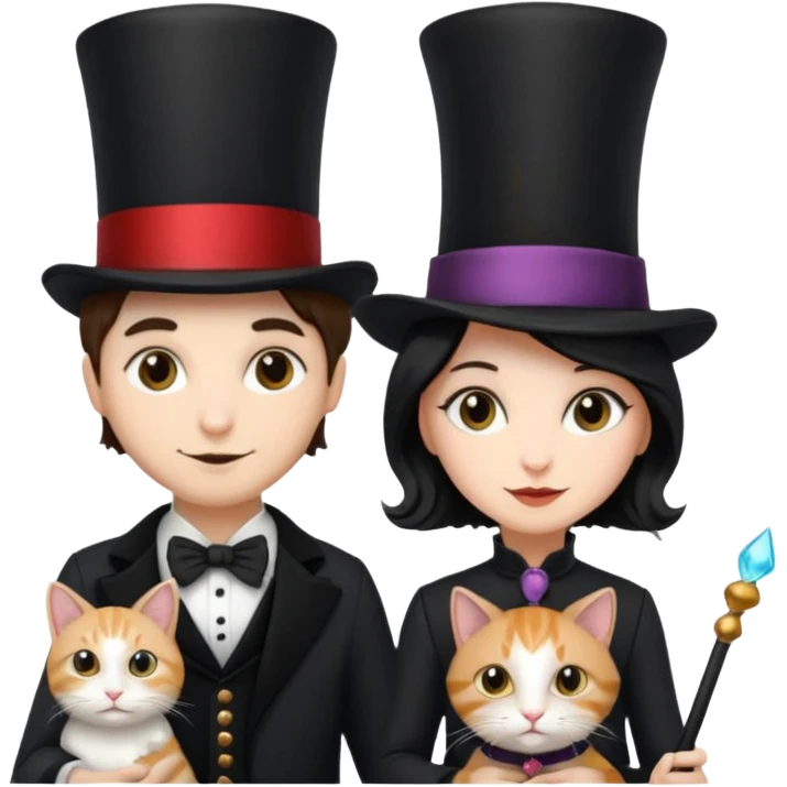 magician couple and their pet cat emoji