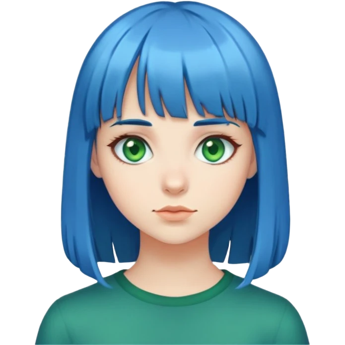 Girl with blue hair and bangs with green eyes emoji