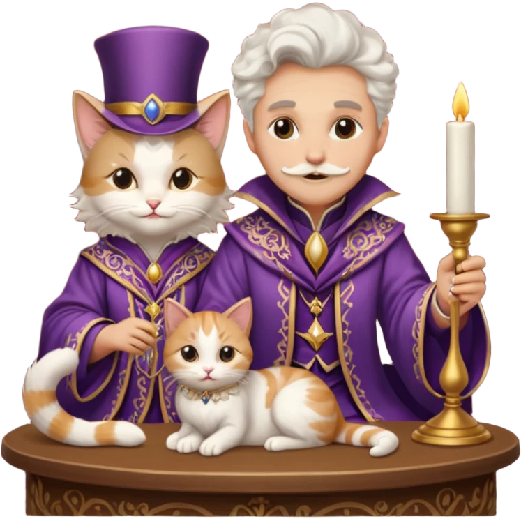 magician couple and their pet cat emoji