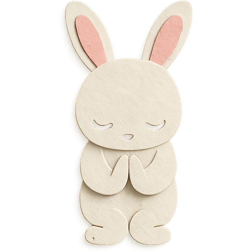 white bunny bowing politely, paws together, paper-craft style emoji