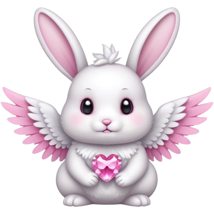 White bunny with wings and with pink cristal emoji