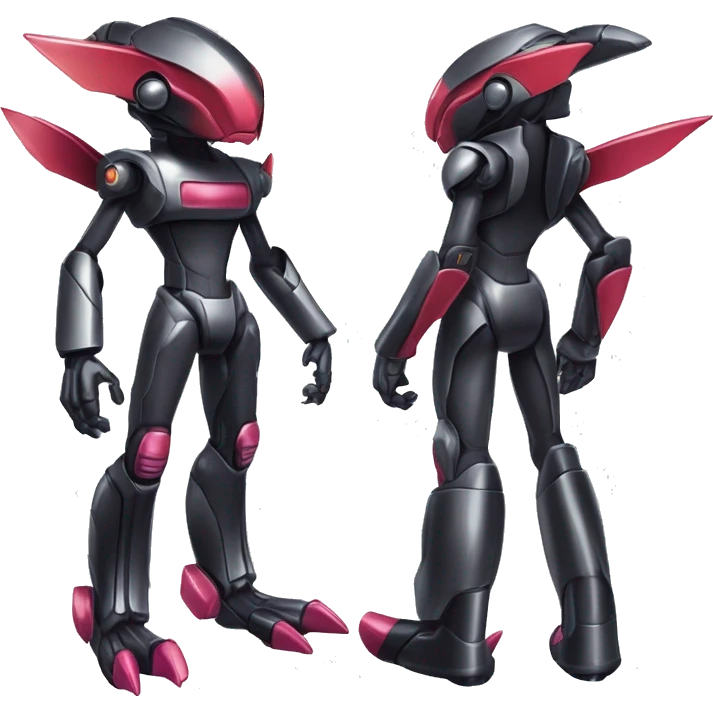 a shiny metallic black Genesect-Flygon-Raptor-Fakémon-Medabot-hybrid with a futuristic visor-helmet full body emoji