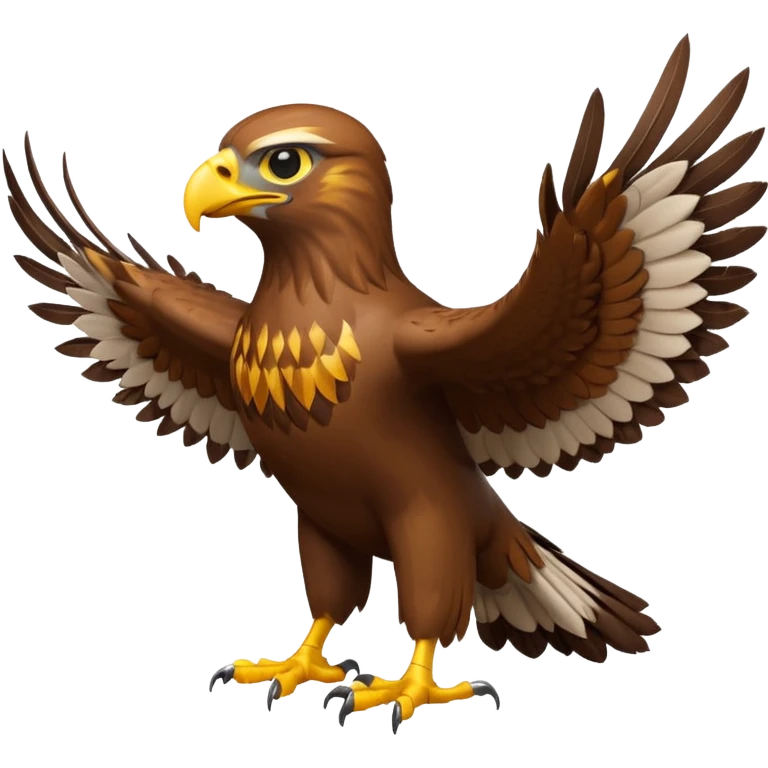 Apple-style 3D emoji of a hawk, standing proud, brown feathers with lighter chest, sharp yellow beak and strong talons, realistic but simplified design, no background emoji