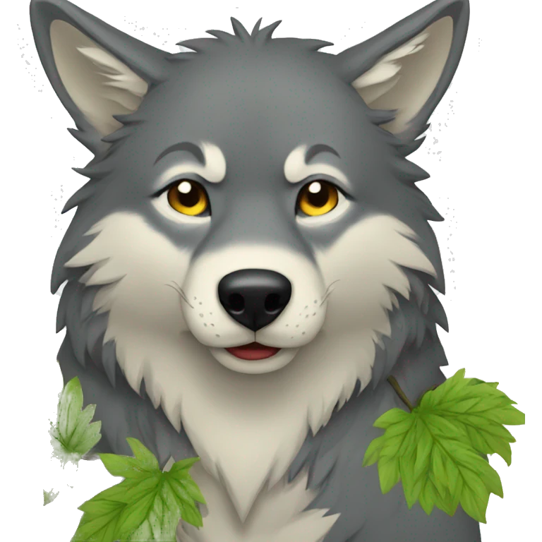 Wolf, plant, shy emoji