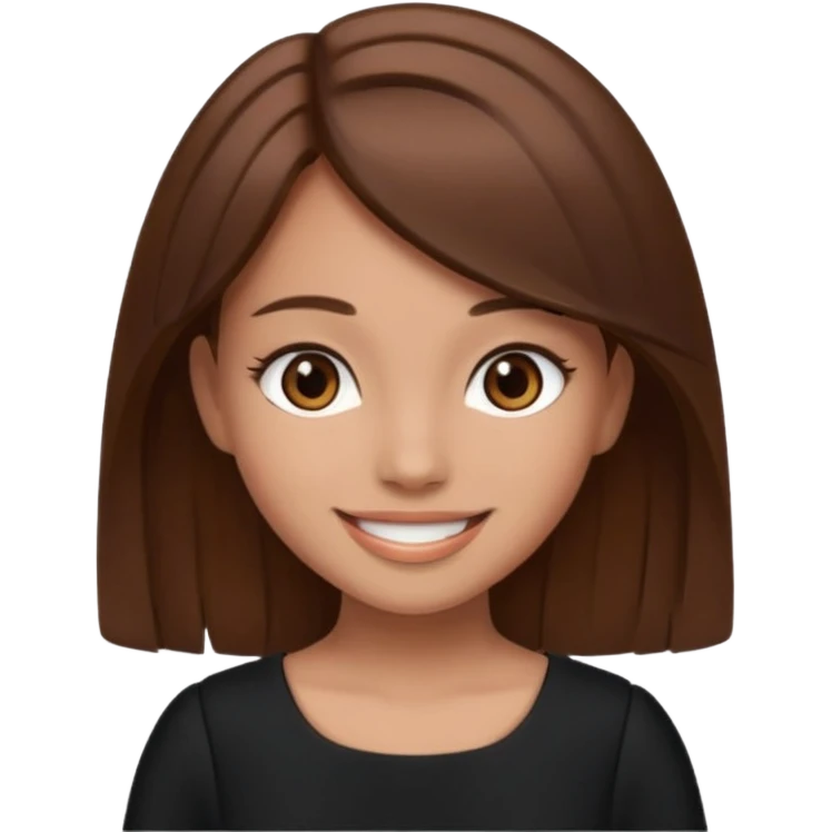 Make a girl, she have brown hair and eyes, smiling and she is in a black dress emoji