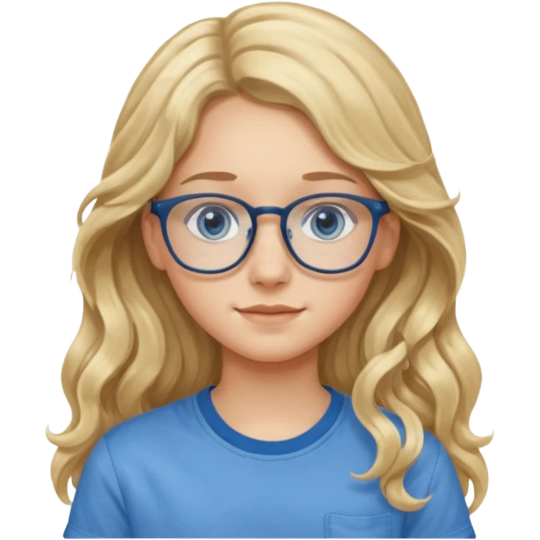 Fille 13 ans qui a des cheveux long et blond et wavy avec des lunettes et des yeux bleu- gris emoji