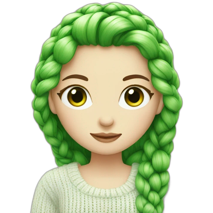 White Gril with green eyes is knitting emoji