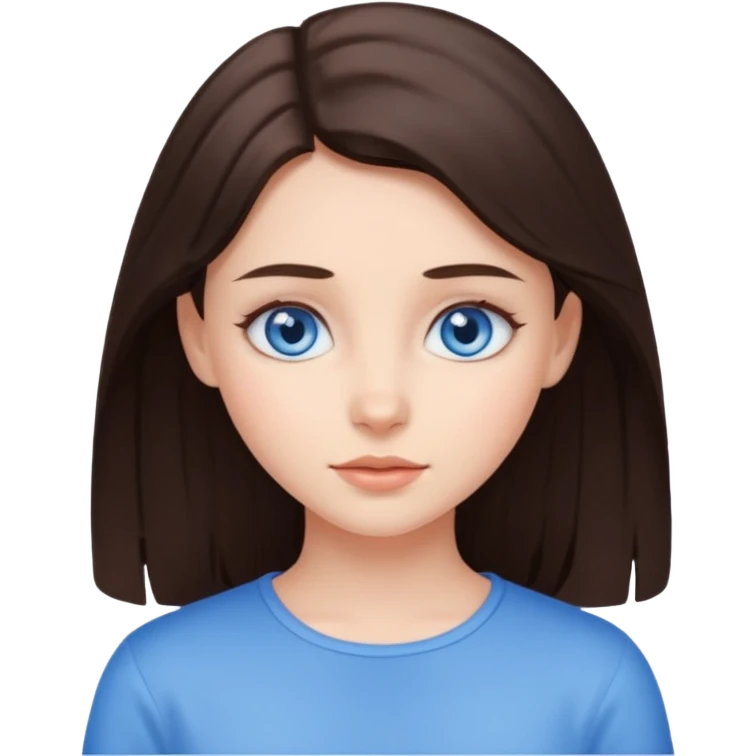 brunette girl with blue eyes, gentle and sweet expression emoji
