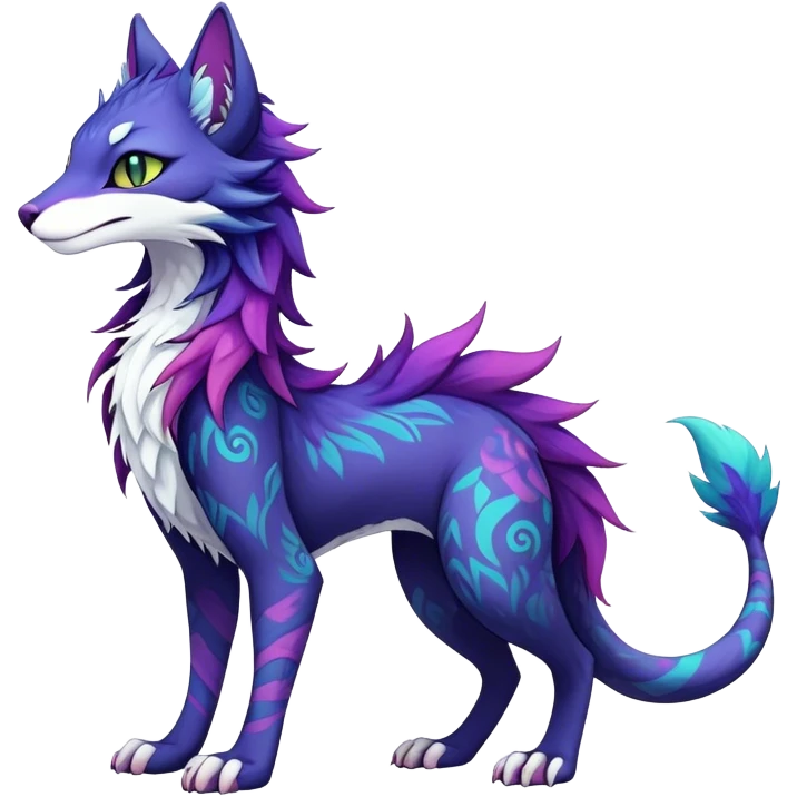 Kawaii dark colorful edgy fantasy ethereal feline-vernid-sergal-fursona animal creature with a tufted tail full body emoji