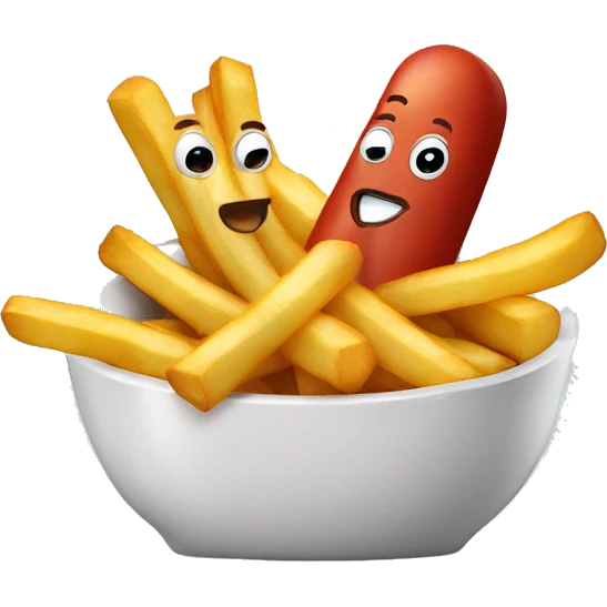 french fries with hotdog in a bowl emoji