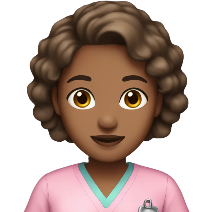 Girl with brown hair, brown eyes & brown skin in pink scrubs  emoji