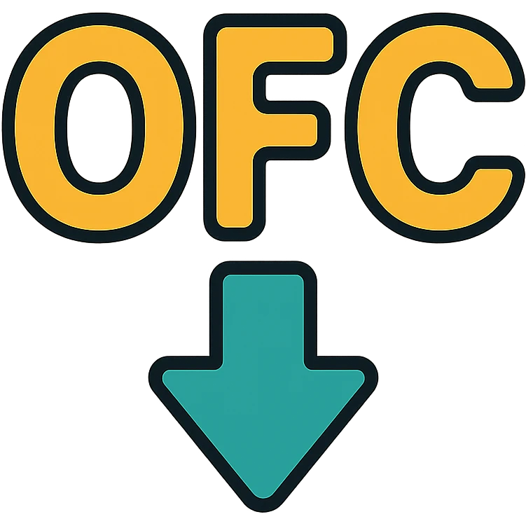 Letters OFC with a downward arrow underneath emoji