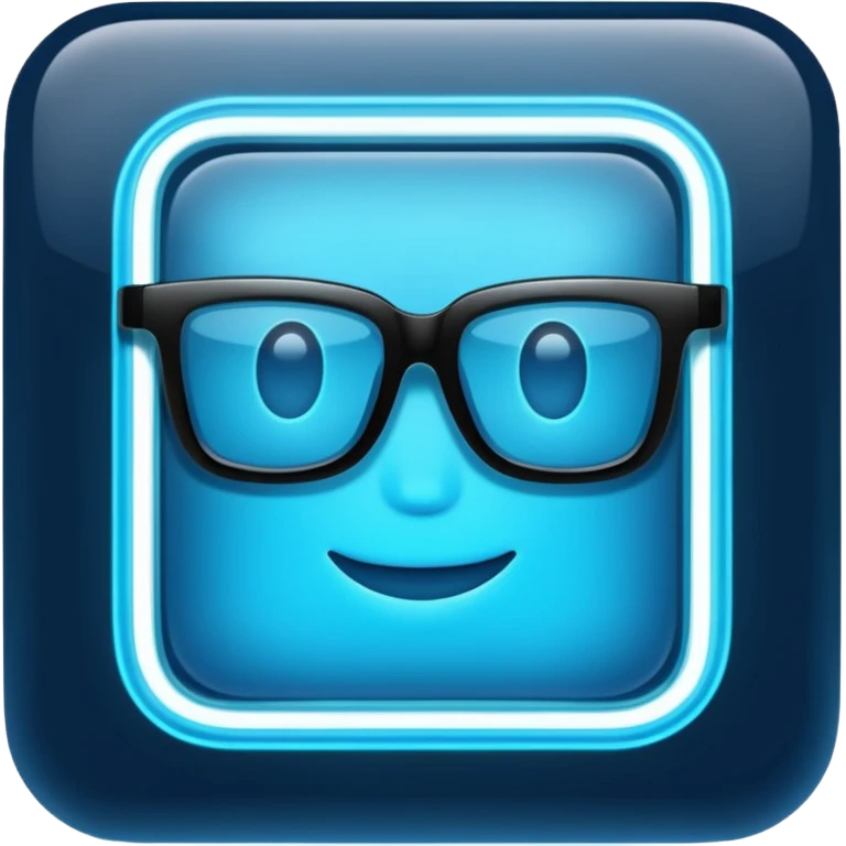 A glowing neon square in shades of blue, transparent background emoji