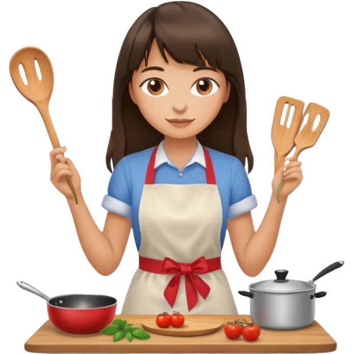 girl brunette with bangs long hair cooking emoji