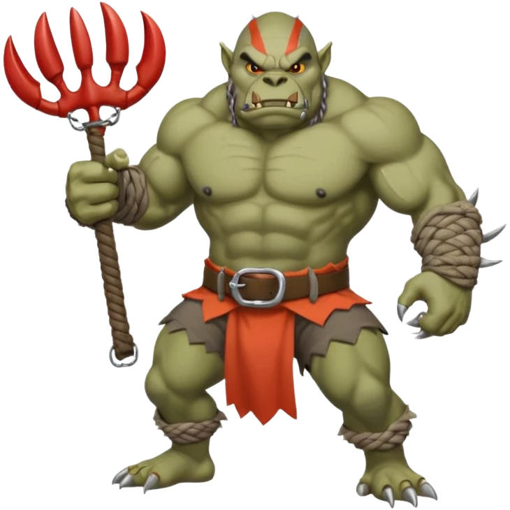 orc male Belt of defeated "Pesky Sand Crab" claws, flexing with a net full of loot. emoji
