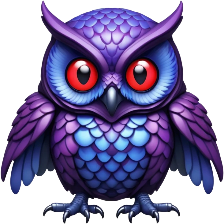 Owl xenomorph hybrid front facing full body dark purple and blue and red emoji