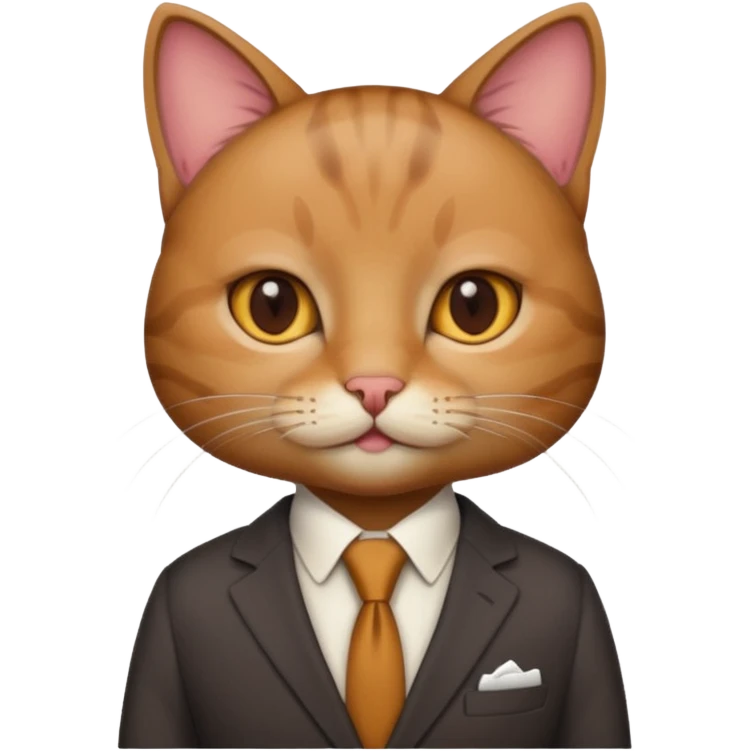 a brown and small cat and wear the suit emoji