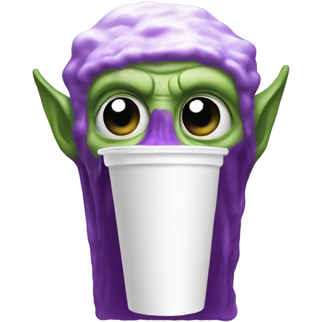 freaky alien drinking purple juice in white styrofoam cup emoji