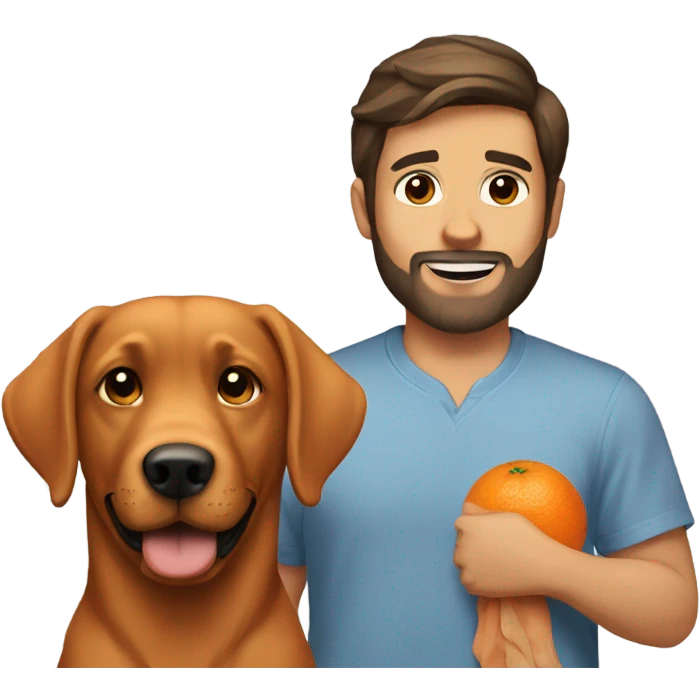   brown haired man and orange labrador retriever emoji