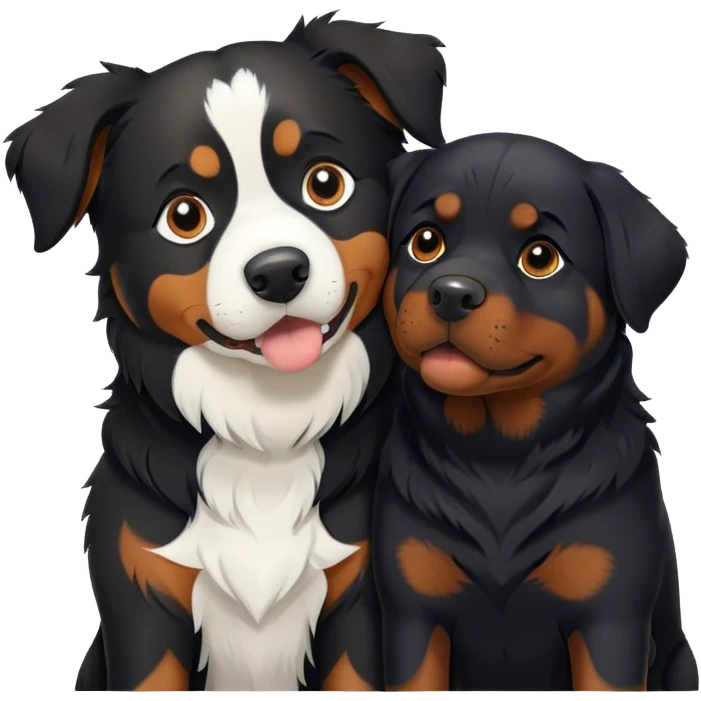 A Border Collie and a large black Rottweiler snuggling together. emoji