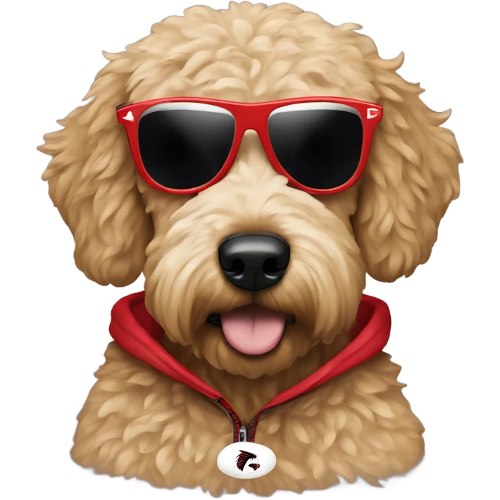 Golden doodle wearing Atlanta Falcons hoodie with shades  emoji