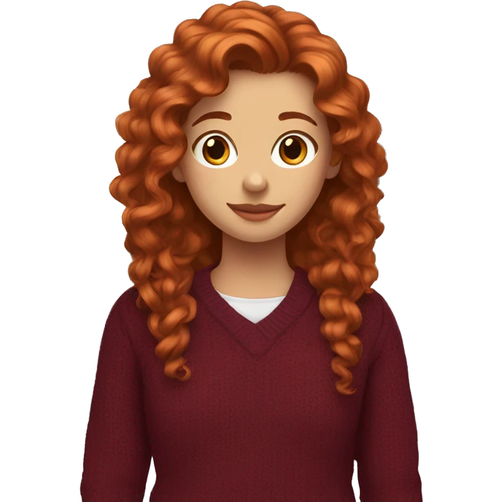 red-haired girl with long hair and curls styling in a burgundy sweater and a rat on her shoulder emoji