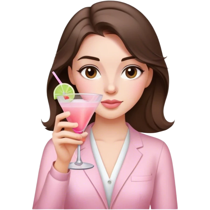 brunette hair down girl light pink clothes drinking a cocktail emoji