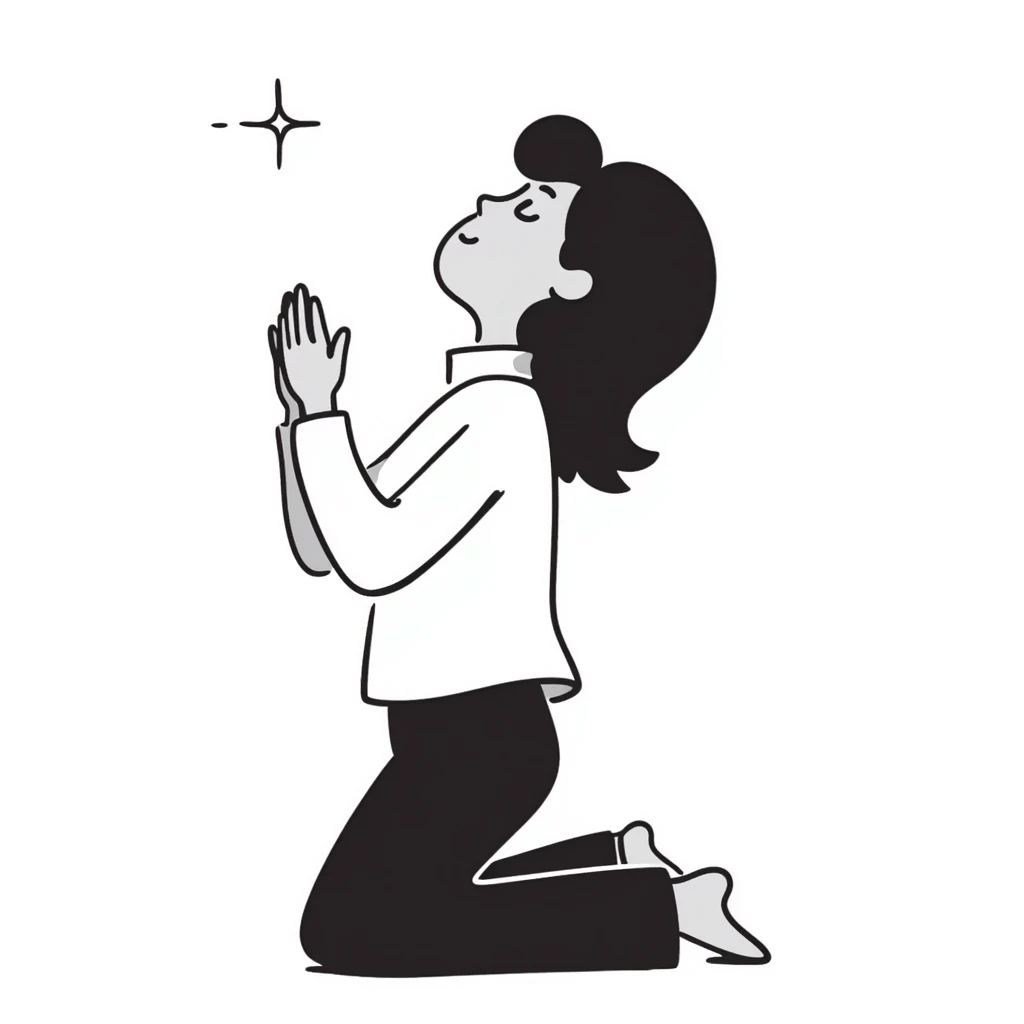 Person kneeling in prayer, talking to God, spiritual moment emoji