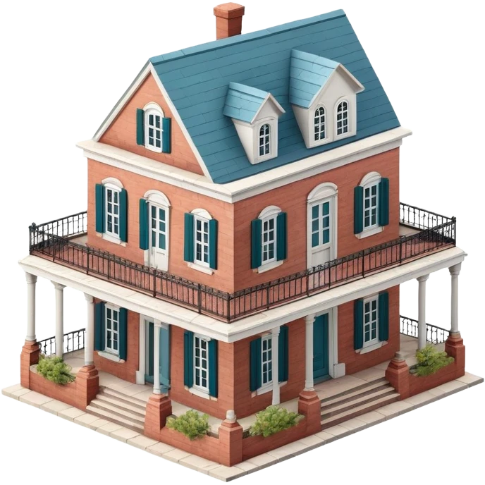 French Quarter mansion, isometric dollhouse-style, realistic emoji