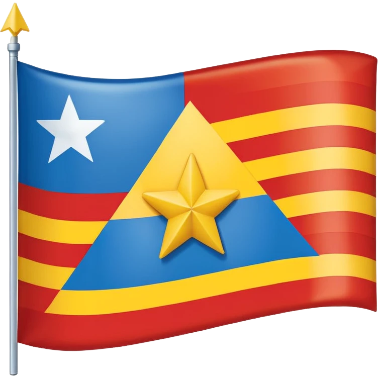 A rectangular flag with nine horizontal stripes alternating red and yellow, starting and ending with yellow. On the left side, a large blue triangle pointing to the center. Inside the blue triangle, a single white five-pointed star, centered and not surrounded by any circle or border. emoji