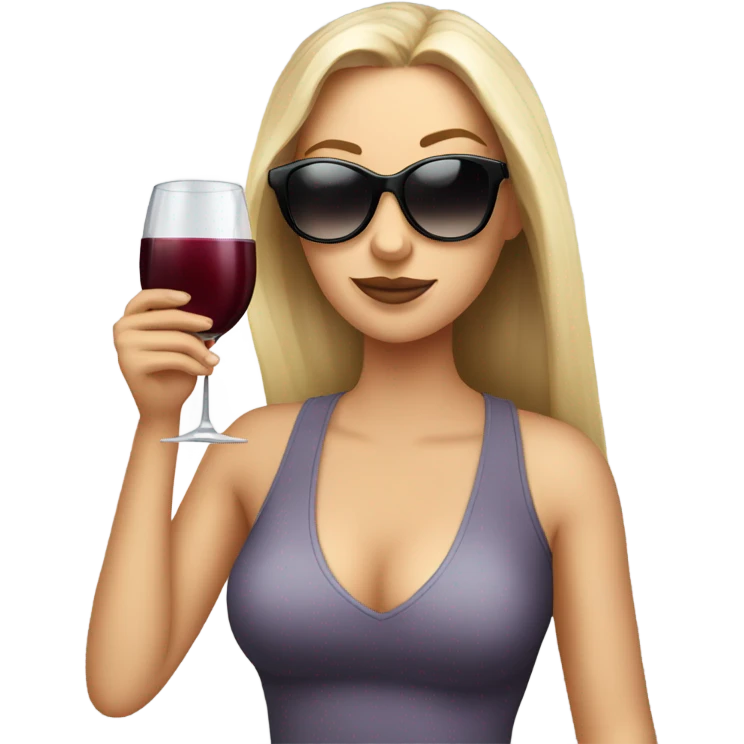 White girl wearing sunglasses holding one glass of wine smoking  emoji