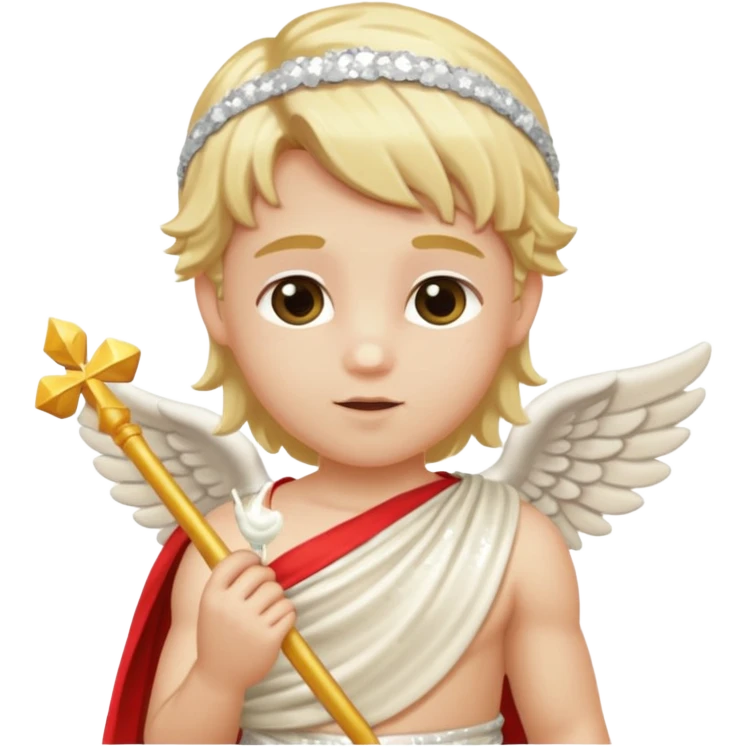 Cupid Love God with long blonde hair, cream sequin toga emoji