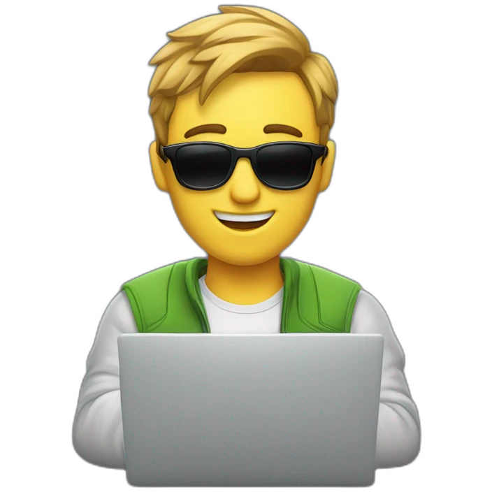 programmer guy in sunglasses behind mackbook emoji