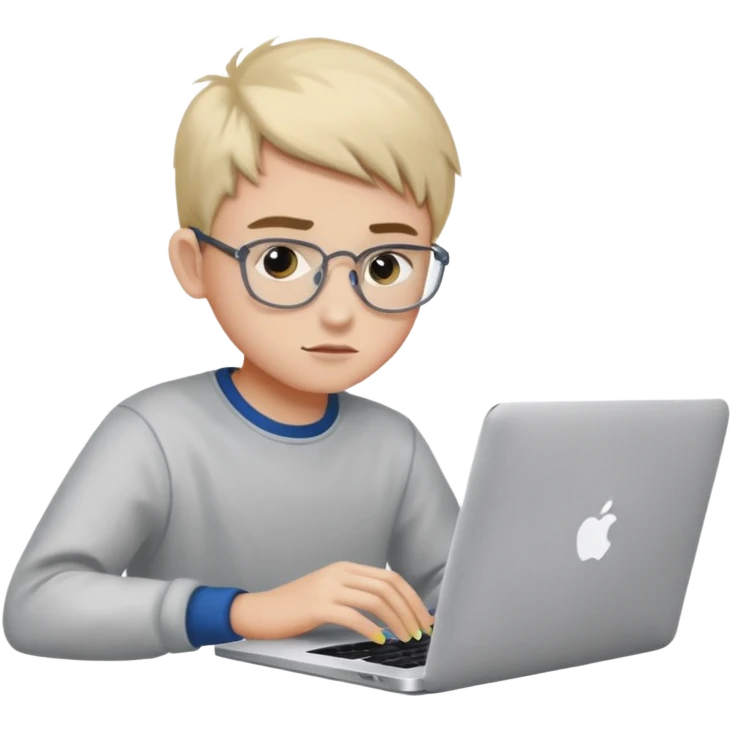 boy working in Macbook, he is graphic designer and paint artist emoji