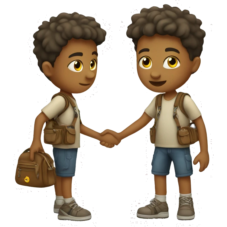 A boy wearing a sling bag across his body and holding strap with his hand emoji