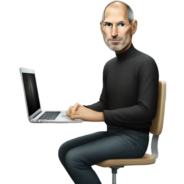 Steve Jobs using a MacBook sitting at a desk emoji