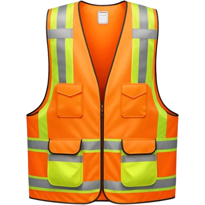 orange safety vest with bright yellow reflective stripes, construction site workwear, emoji style emoji