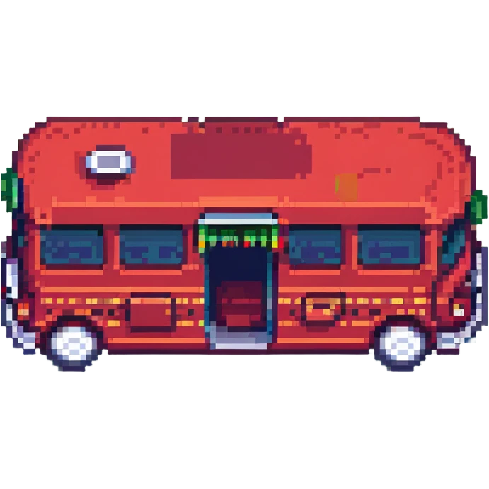 double-decker red city tour bus, pixel art style emoji