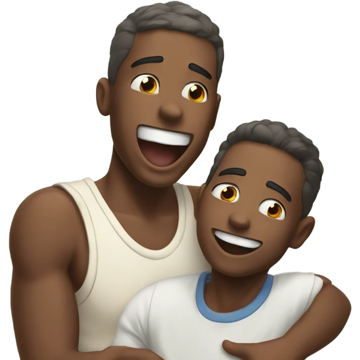 happy brothers sharing a moment with older throwing up emoji