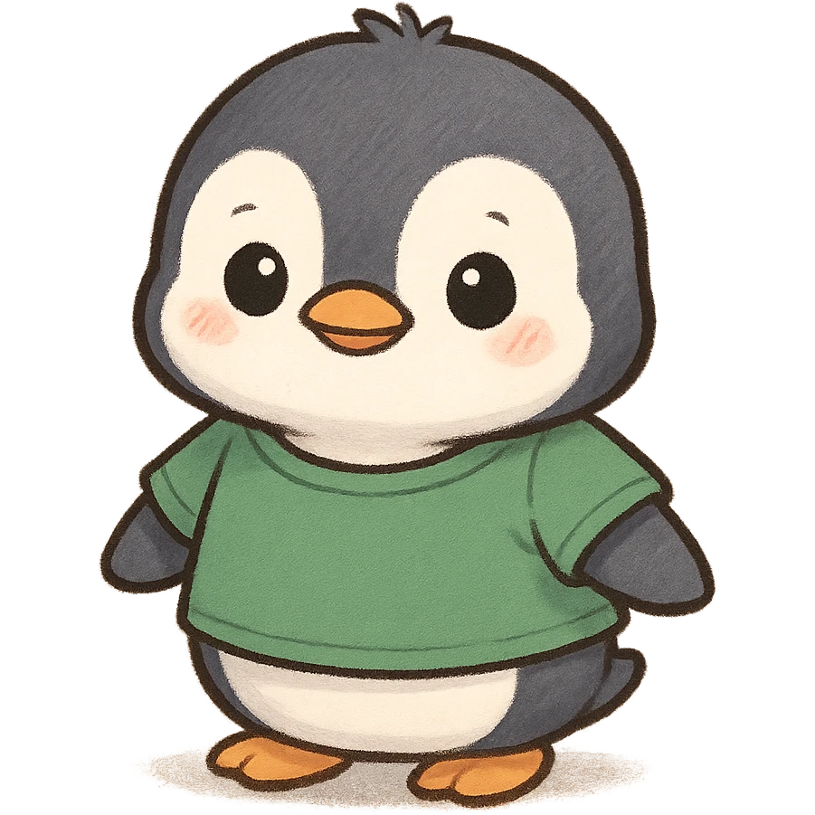 cute penguin wearing a green t-shirt, cute style emoji