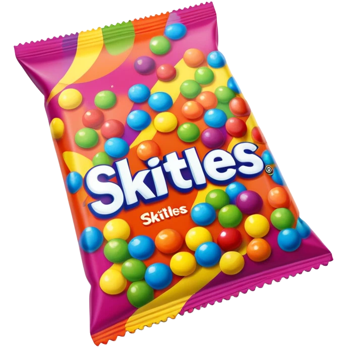 A Skittles candy package from the 1990s with extreme 90s American design, wild patterns, vibrant colors emoji