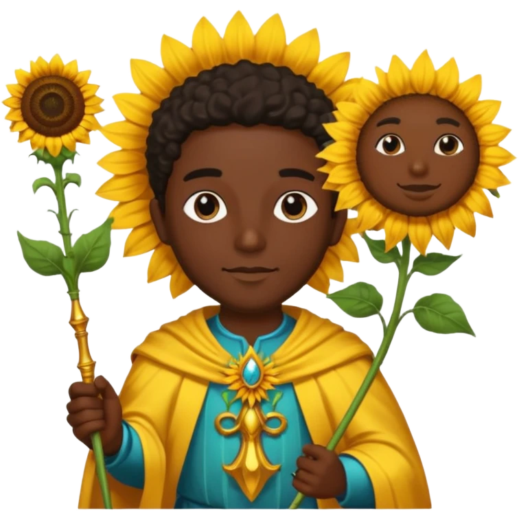 black god with sunflower, scepter emoji
