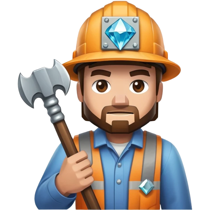 Minecraft miner holding a diamond pickaxe emoji
