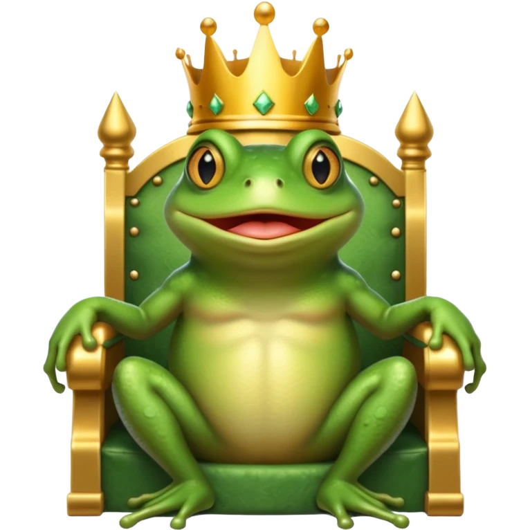 A frog wearing a crown, confidently sitting on a golden throne, portrait, bust up emoji
