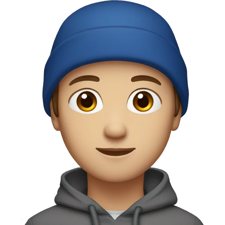 brown short hair, blue eyes wearing red beanie emoji