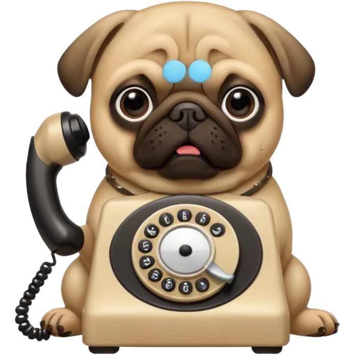 a pug holding a classical telephone to its ear emoji