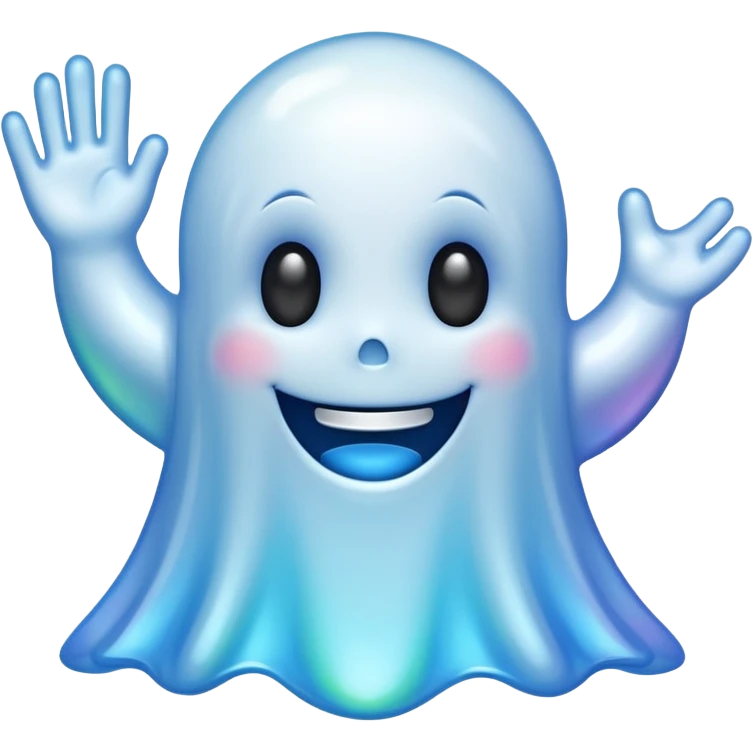 Holographic chrome happy cartoon ghost emoji
