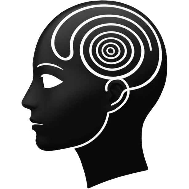 Minimalistic flat vector icon, iOS style, thin black contour on white background. Human head silhouette with spiral inside. Clean, no text, no shadows.
 emoji